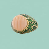 Cerro Carved Coral & Green Enamel Dome Ring