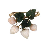 Coral Strawberry & Nephrite Green Jade Leaf Pin