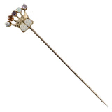 Victorian Multi-Gemstone & Bone Crown Stick Pin