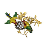 Diamond, Pearl & Enamel Parrot Pin