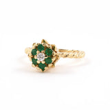 Diamond & Emerald Cluster Flower Twisted Wire Ring