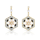 Pearl & Diamond Hexagon Floral Drop Earrings