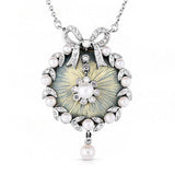 Diamond & Enamel Wreath with Bow Pendant Necklace