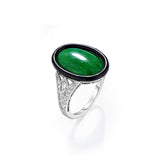 Green Jade Oval & Pavé Diamond Ring