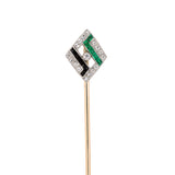 Art Deco Diamond, Emerald & Onyx Lozenge Stick Pin