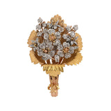 Art Nouveau Diamond Engraved Flower Bouquet Pin