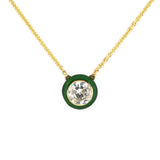 Cerro Diamond & Green Enamel Solitaire Pendant Necklace