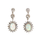 Opal & Diamond Cluster Dangle Drop Earrings