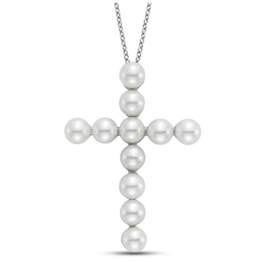 Mastoloni Pearl Cross Pendant Necklace