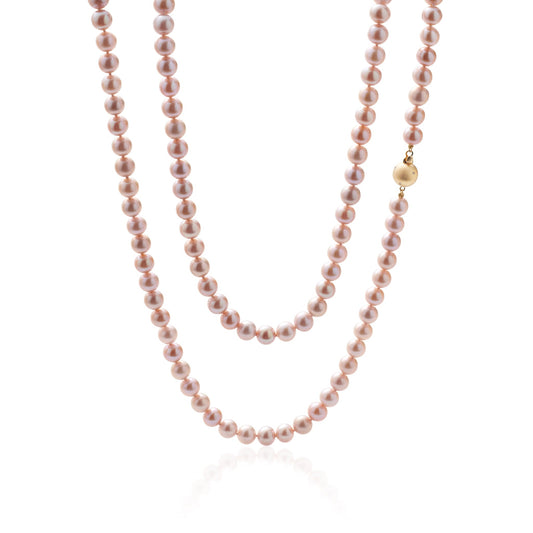 Pink Pearl & Gold Long Necklace