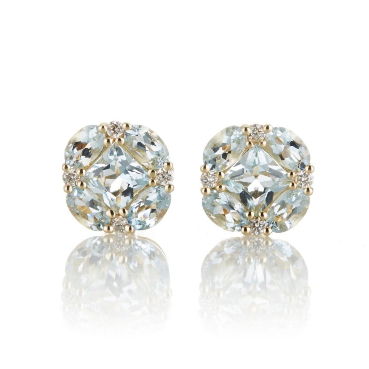 Gump's Signature Quadrille Stud Earrings in Aquamarines & Diamonds