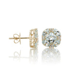 Quadrille Stud Earrings in Aquamarines & Diamonds