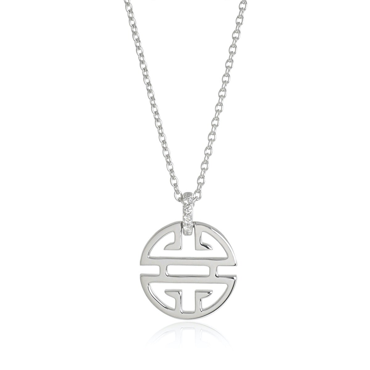 Gump's Signature Silver Shou Pendant Necklace with Diamond Bale