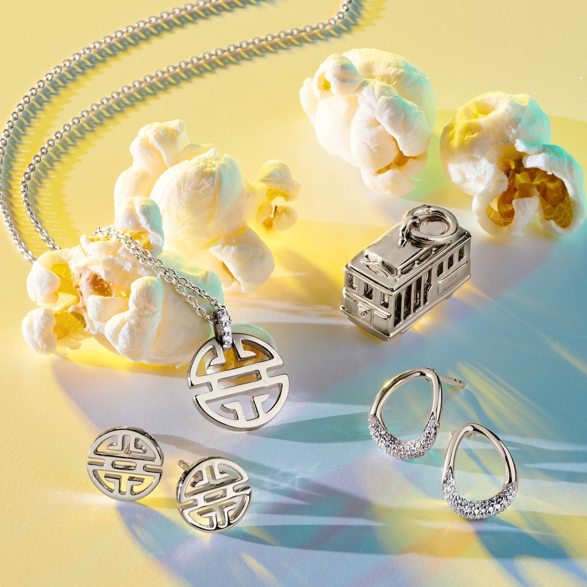 Silver Shou Pendant Necklace with Diamond Bale