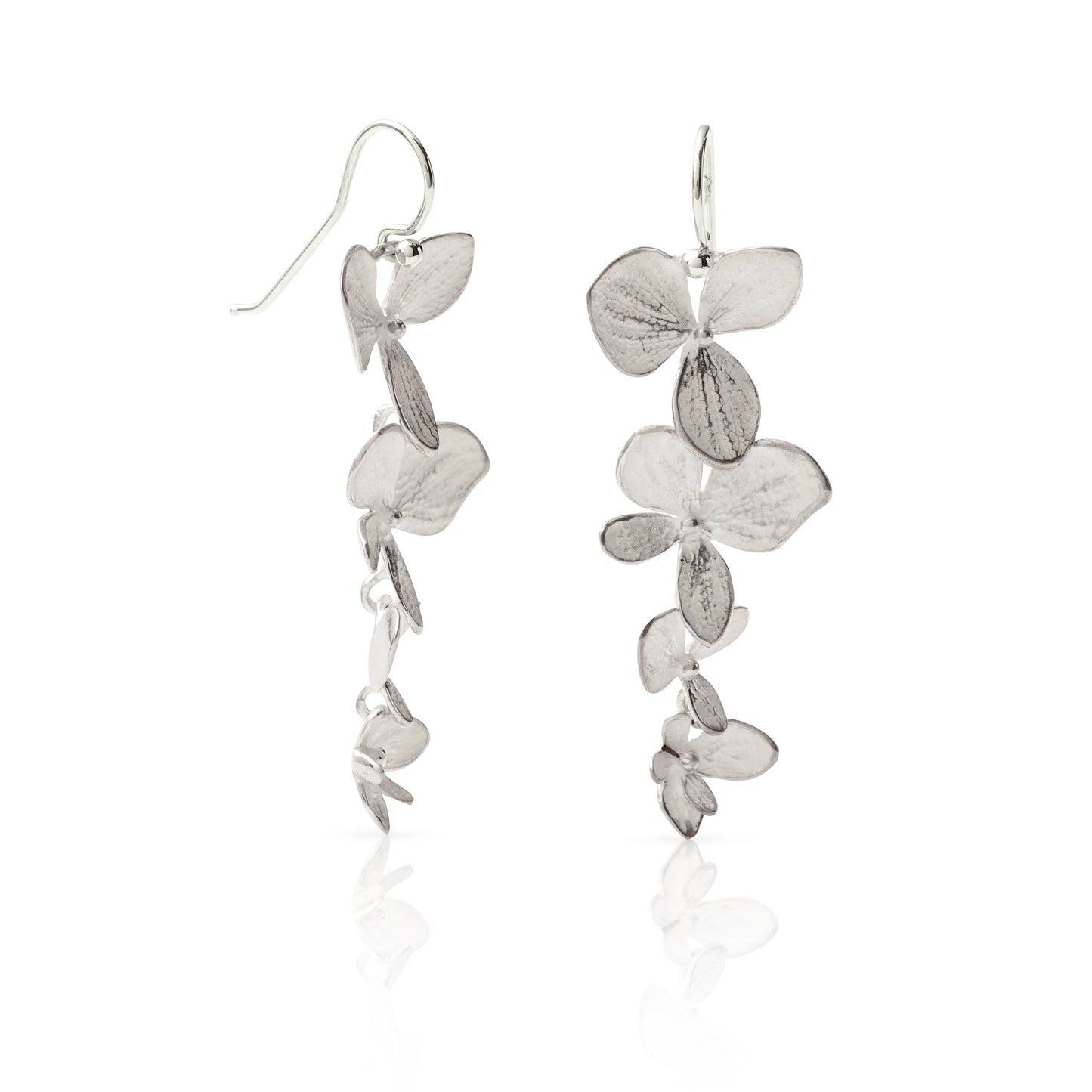 Silver Four-Part Hydrangea Drop Earrings