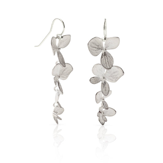 Silver Four-Part Hydrangea Drop Earrings