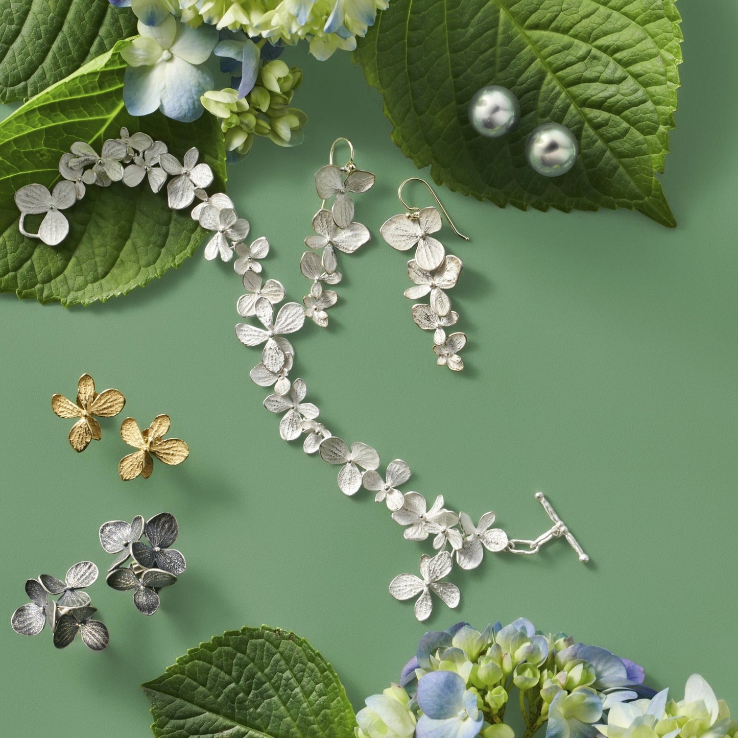 White Silver Hydrangea Bracelet