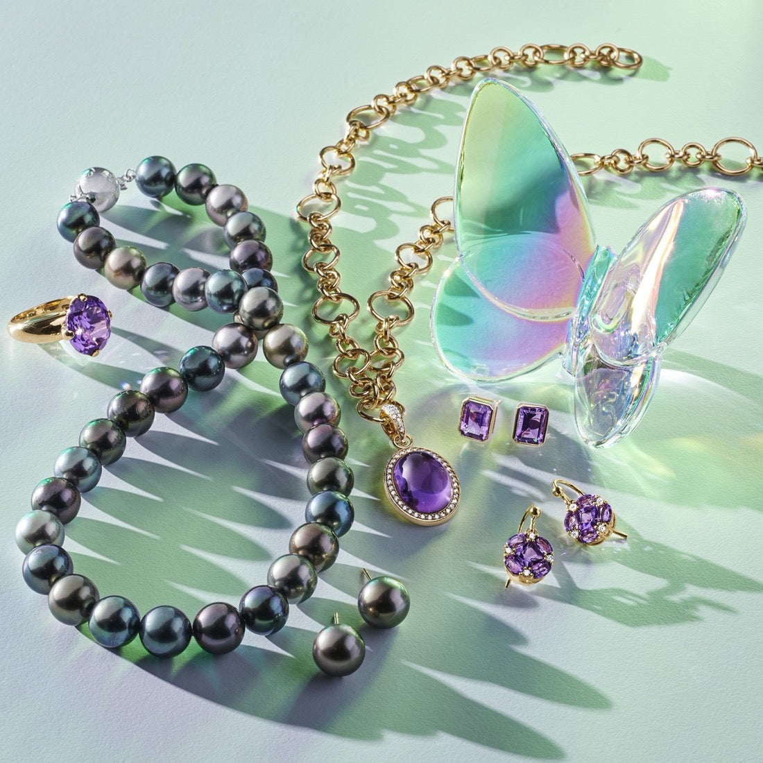 Quadrille Earrings in Amethyst & Diamonds