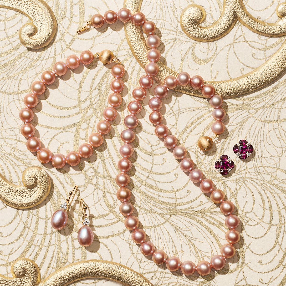 Madison Drop Earrings in Pink Pearls & Diamonds