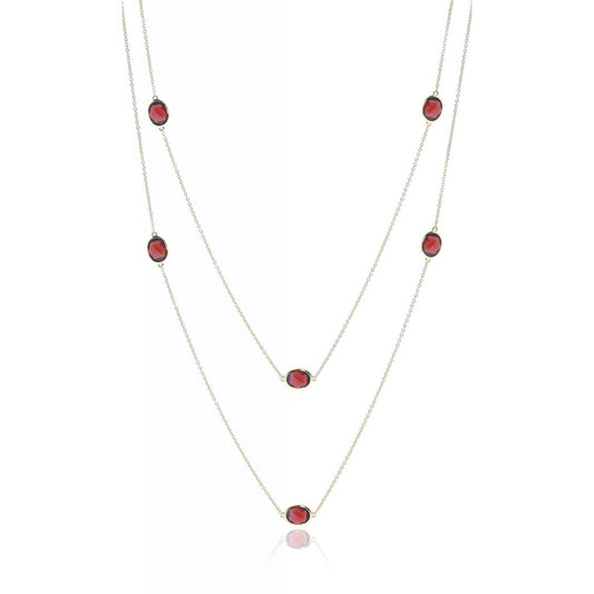 Oval Garnet Station Necklace