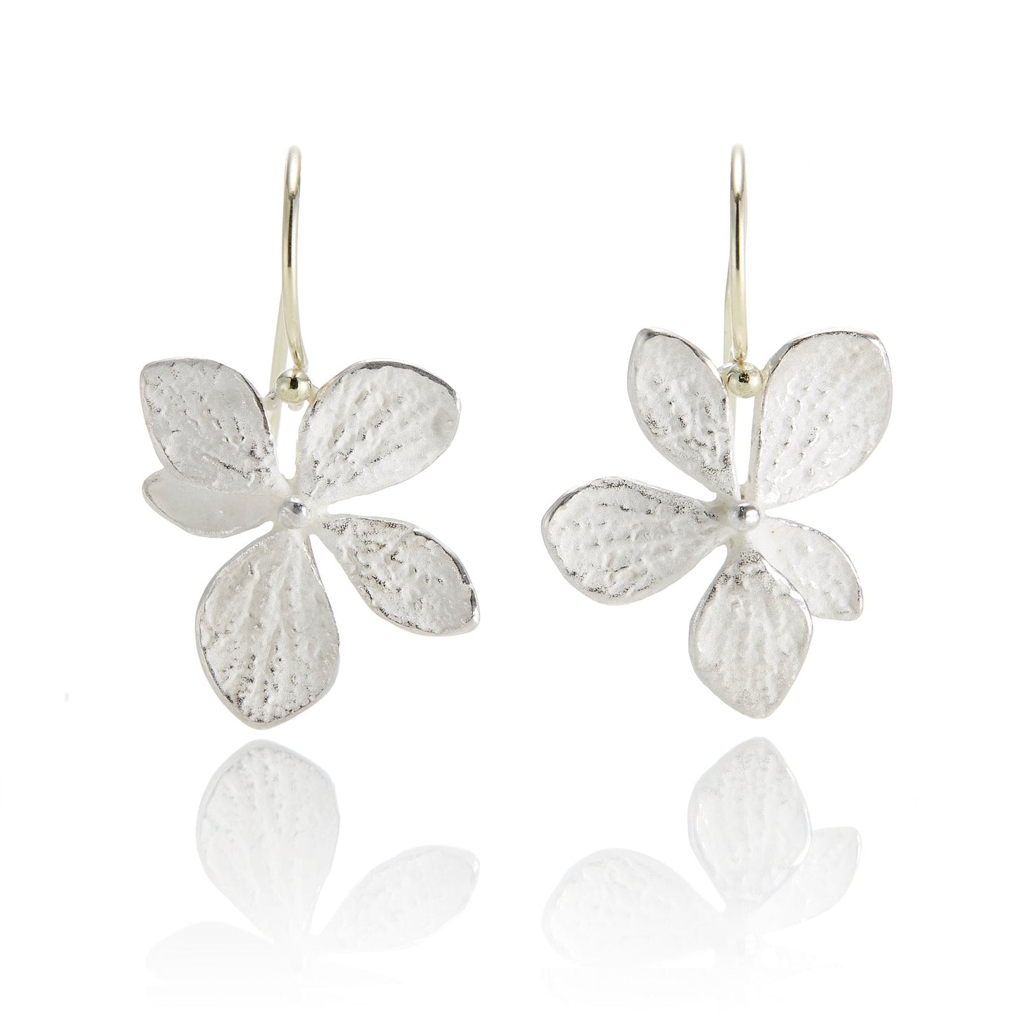 Silver Single Hydrangea Drop Earrings