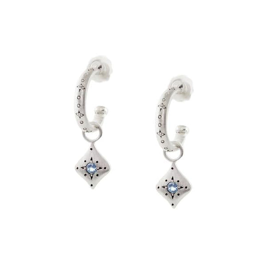 Silver Nights Aquamarine Charm Hoop Earrings