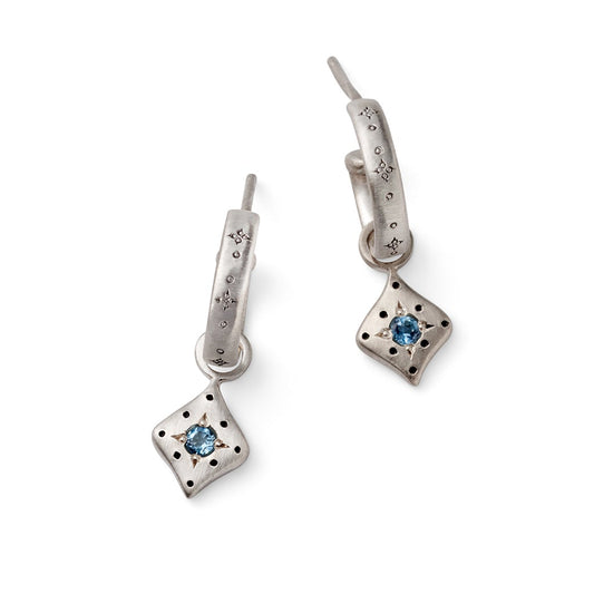 Silver Nights Aquamarine Charm Hoop Earrings