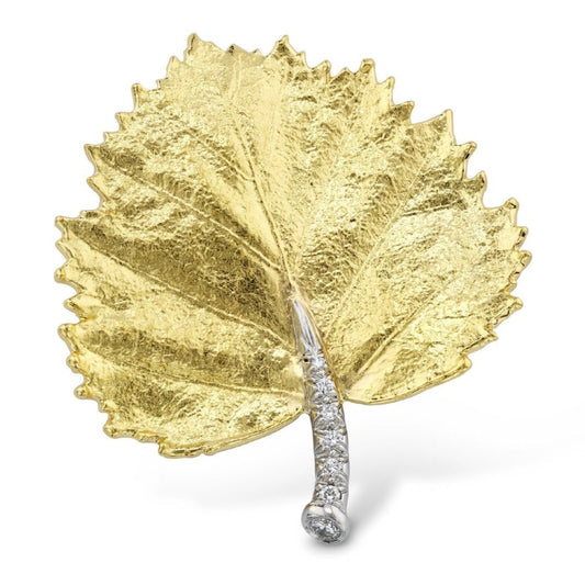 Aaron Henry Gold Poplar Leaf & Diamond Brooch