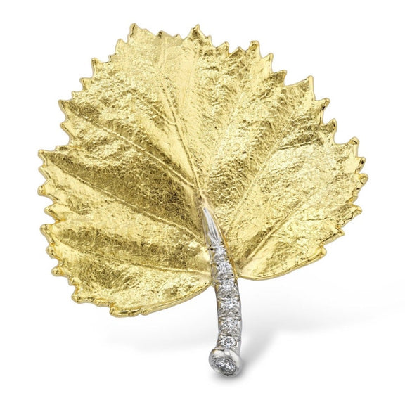 Aaron Henry Gold Poplar Leaf & Diamond Brooch