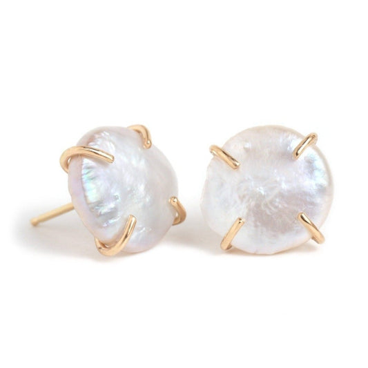 Melissa Joy Manning Coin Pearl Stud Earrings