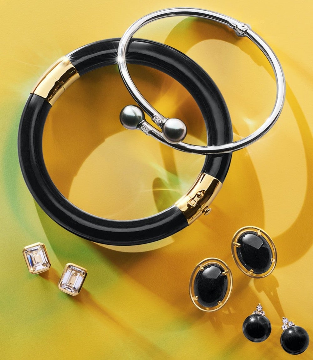 Madison Earrings in Black Jade & Diamonds