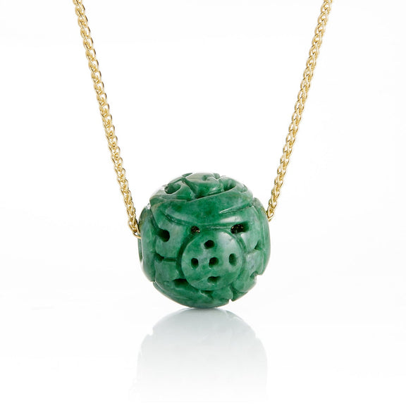 Gump's Signature Green Jadeite Dragon Ball Pendant Necklace
