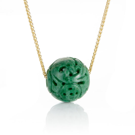 Green Jadeite Dragon Ball Pendant Necklace