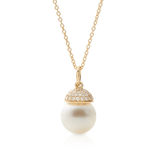 Gump's Signature Pavé Diamond Dome & Pearl Pendant Necklace