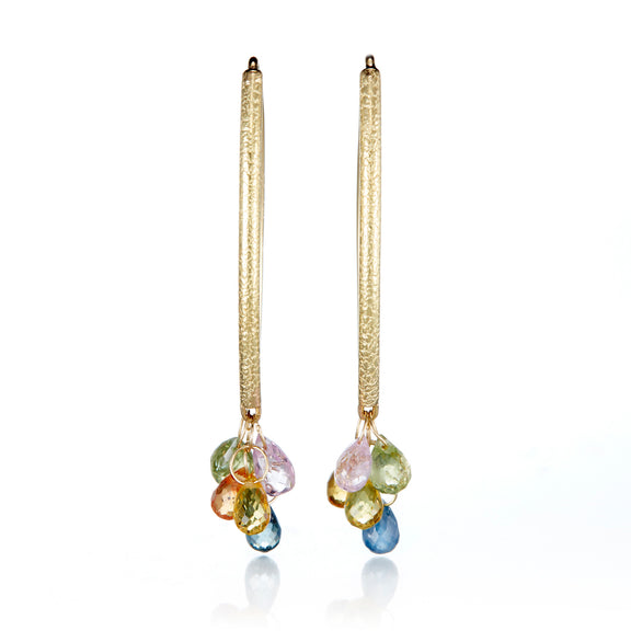 Barbara Heinrich Multi-Color Sapphire Navette Earrings