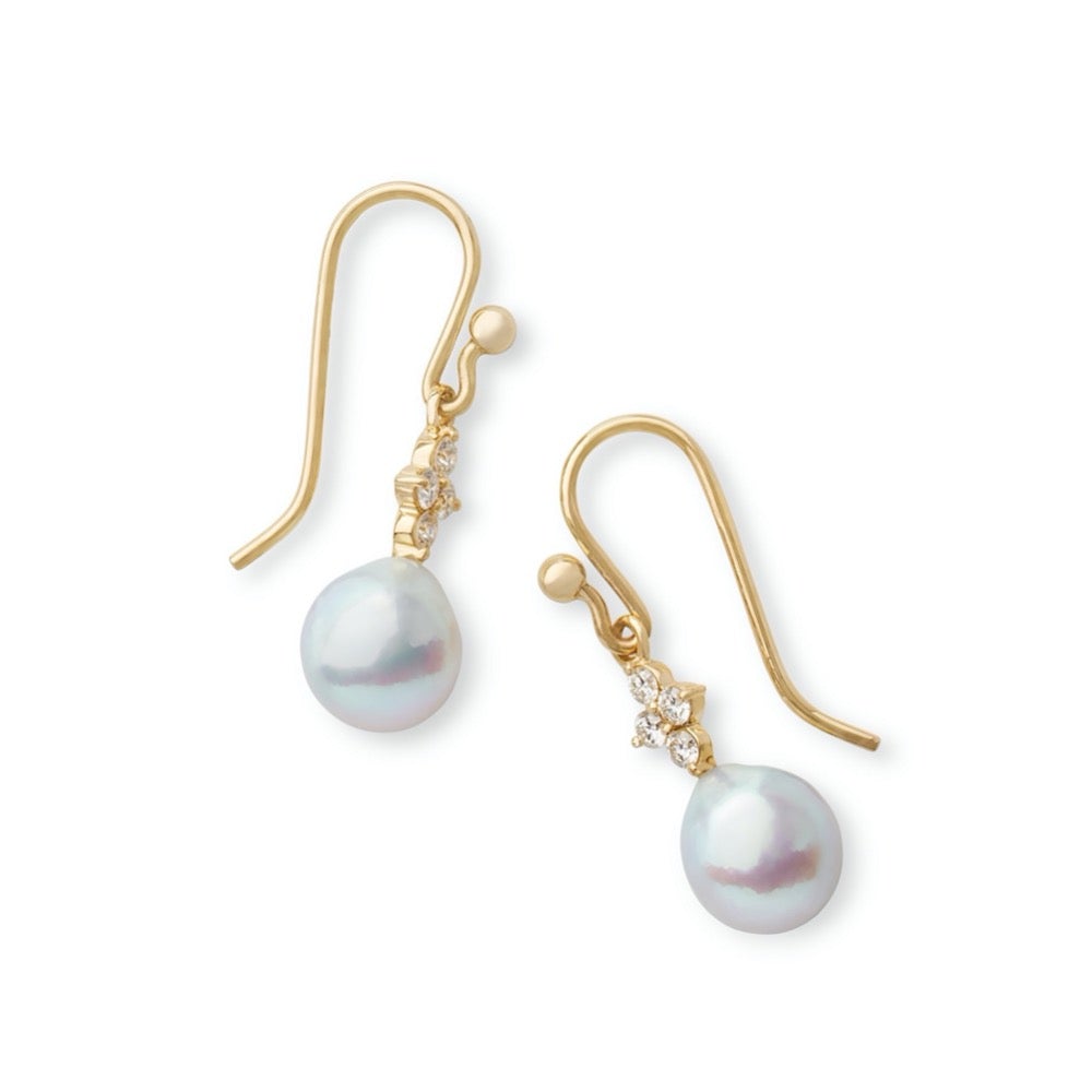 Blue Akoya Pearl & Diamond Drop Earrings