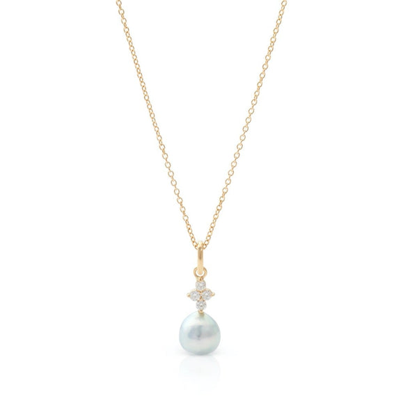 Gump's Signature Blue Akoya Pearl & Diamond Drop Pendant Necklace