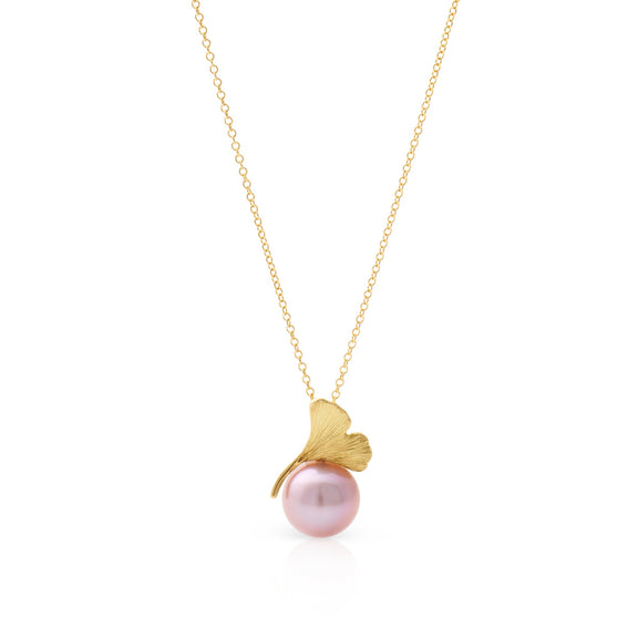 Gump's x Gudrun Langner Ginkgo Pink Pearl Pendant Necklace