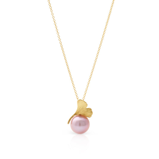 Gudrun Langner x Gump's Ginkgo Pink Pearl Pendant Necklace