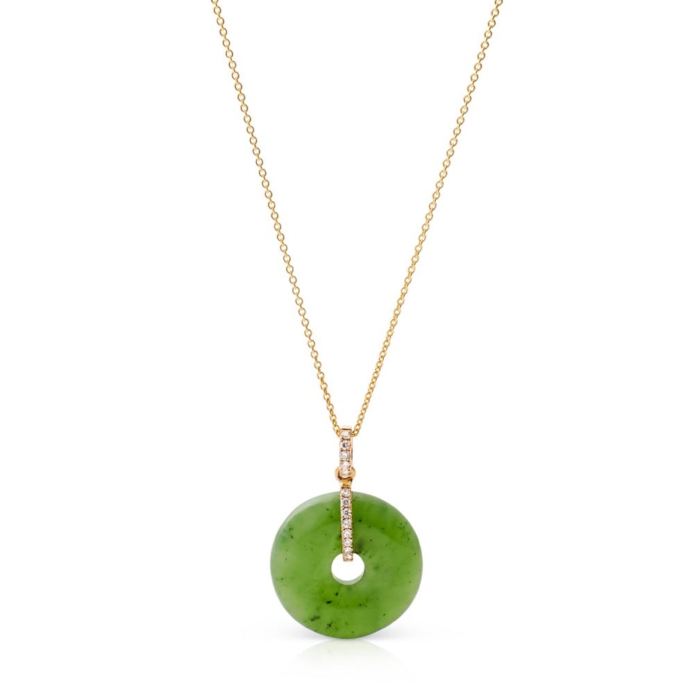 Gump's Signature Green Nephrite Jade Pi & Diamond Pendant Necklace