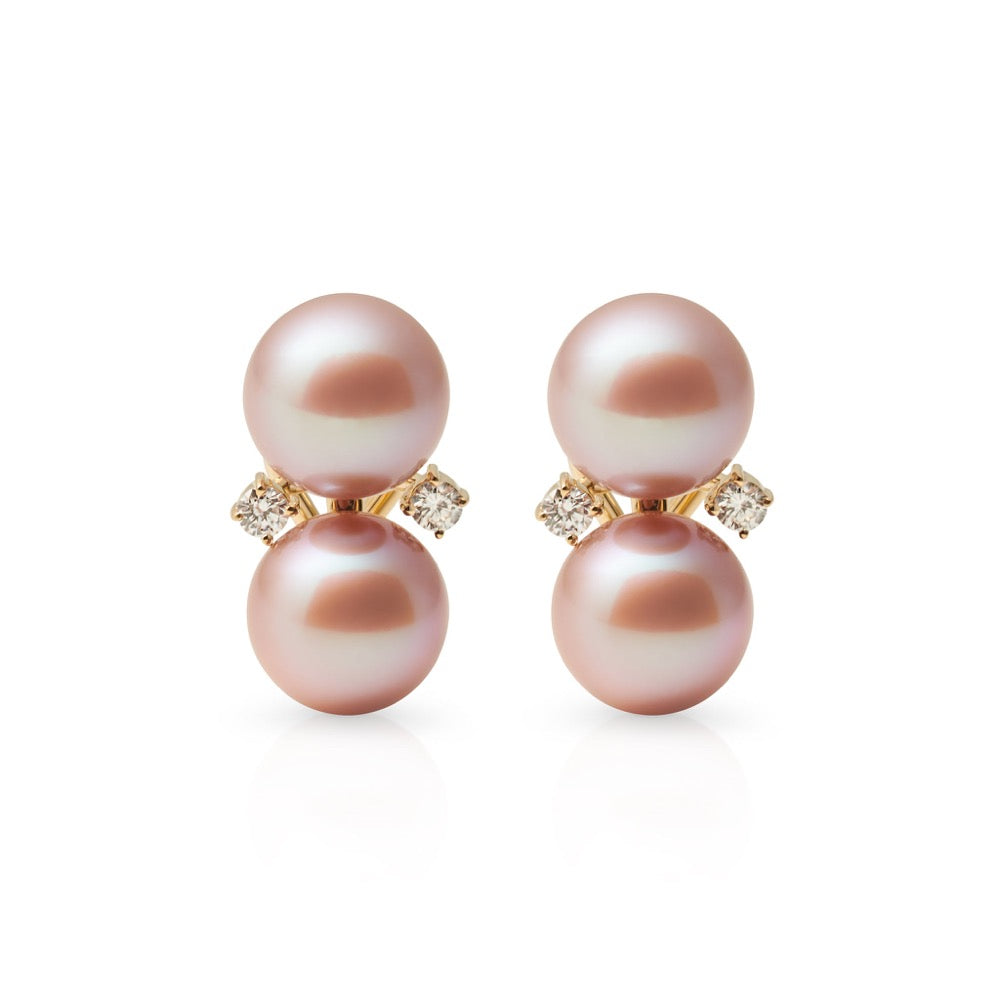 Gump's Signature Les Deux Earrings in Pink Pearls & Diamonds