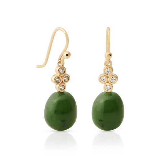 Gump's Signature Green Nephrite Jade & Diamond Drop Earrings
