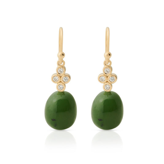 Green Nephrite Jade & Diamond Drop Earrings
