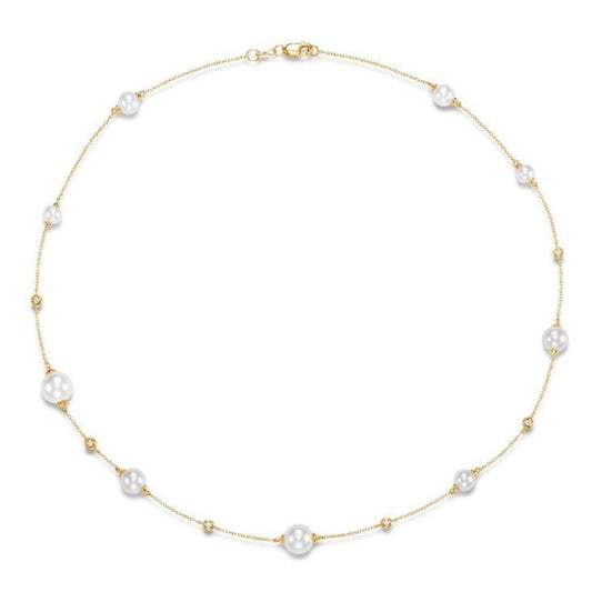 Aida Pearl & Diamond Station Necklace