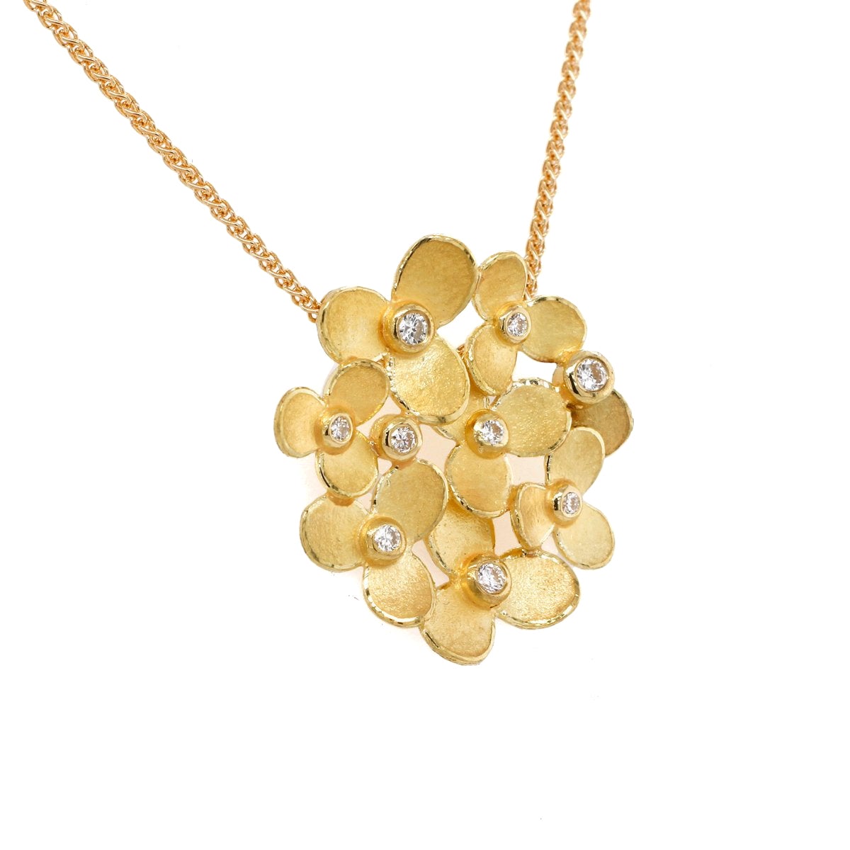 Trillium & Diamond Cluster Pendant Necklace