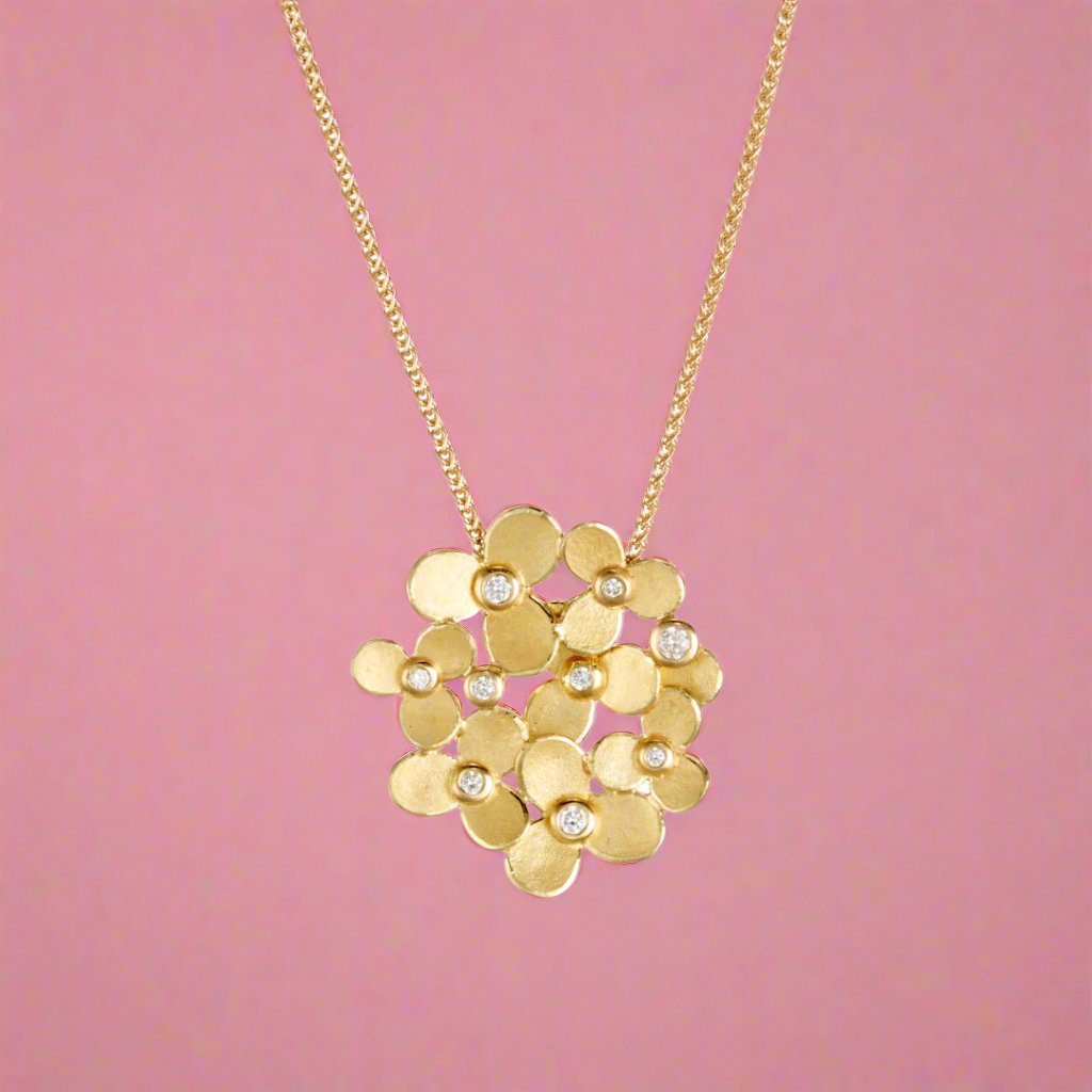 Trillium & Diamond Cluster Pendant Necklace