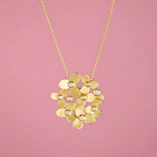 Trillium & Diamond Cluster Pendant Necklace