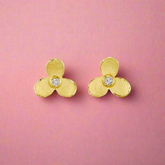 Trillium & Diamond Stud Earrings