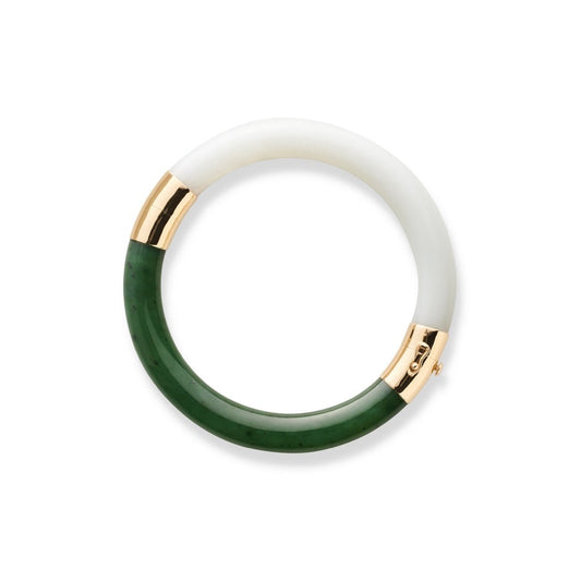 Pacific Bangle in Green Nephrite & White Jade