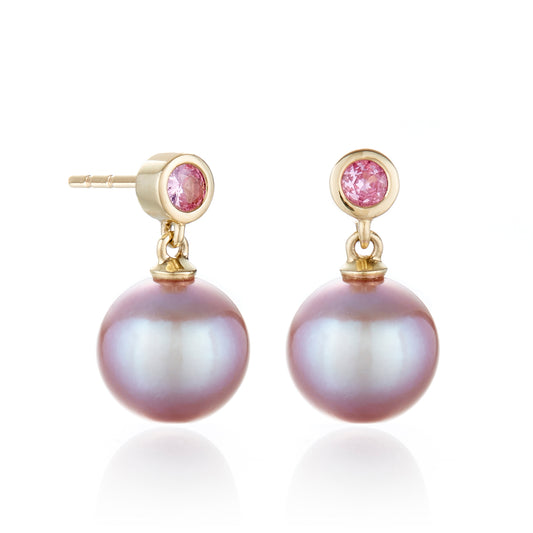 Pink Sapphire & Pink Pearl Drop Earrings